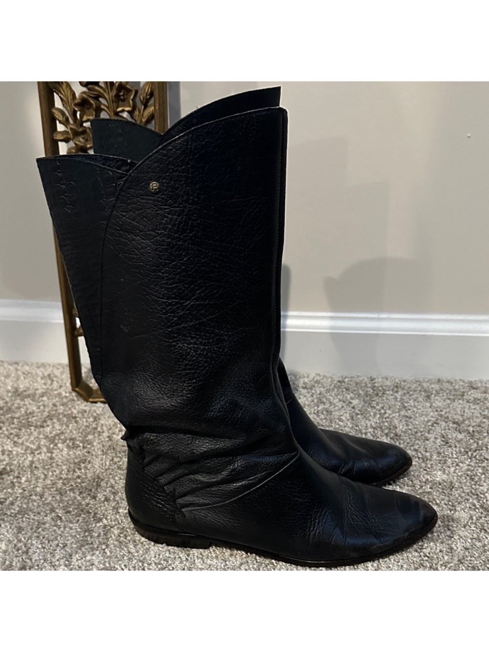 LEATHER Etienne Agnier Black
Slouch Boots. Size 8.5N MADE in BRAZIL